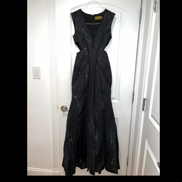 Nicole Miller Dresses | Nicole Miller Black Shimmery Long Dress with Cut Out Sides | Color: Black | Size: 0 | Em627'S Closet